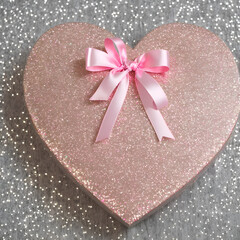 Gold heart shaped gift box with pink bow