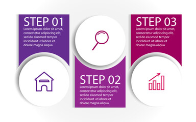 4 step infographic, simple infographic design consisting of four interrelated parts, circle design combined with boxes, lines, icons and colors, good for your business presentation