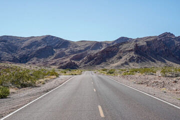 Middle of the road through the Valley of Fire State Park in Moapa Valley, Nevada.