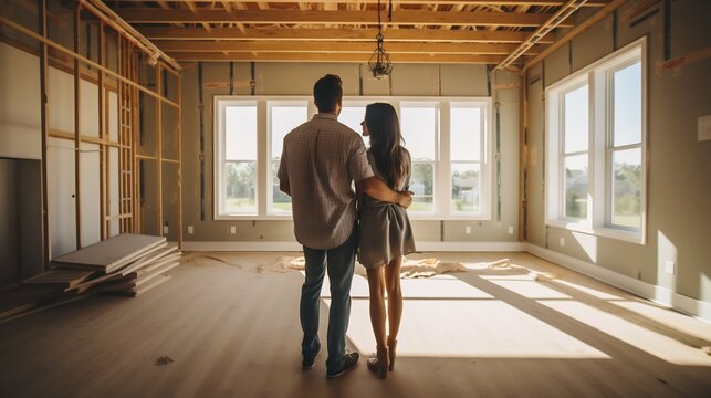 Golden Moments: Elegant Couple Exploring Their Potential New Home. Generative ai