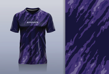 Tshirt mockup abstract grunge sport jersey design for football soccer, racing, esports, running, purple color