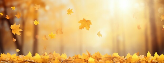 Autumn's Embrace: Sunlit Park with Vibrant Yellow Leaves. Generative ai