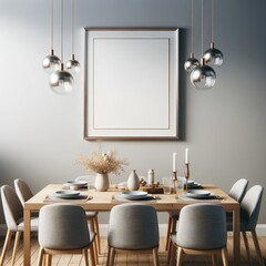 Elegant Dining Room Design Featuring Modern Hanging Lights & Frame Mockup
