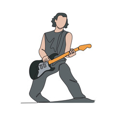 One continuous line drawing of guitarist vector illustration. Guitarist illustration simple linear style vector concept. Music player design suitable for your asset design.