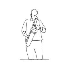 One continuous line drawing of Saxophonist vector illustration. Saxophonist  illustration simple linear style vector concept. Music player design suitable for your asset design.