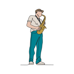 One continuous line drawing of Saxophonist vector illustration. Saxophonist  illustration simple linear style vector concept. Music player design suitable for your asset design.