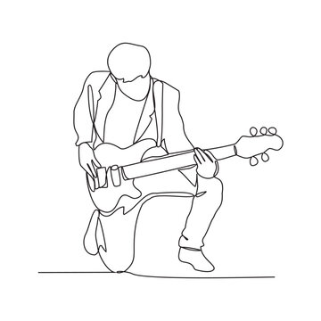 line art guitarist playing bass guitar clip art preview