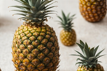 Pineapples on white background, pineapples are different sizes