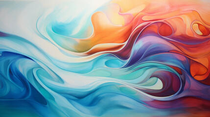 Fototapeta na wymiar An abstract painting of a wave of blue, orange, and white