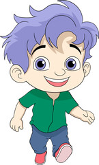 a grey haired boy was walking