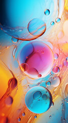 A close up of a colorful liquid filled with bubbles