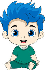 a handsome blue-haired baby was sitting