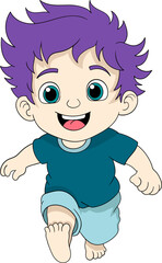 a purple haired baby boy was running