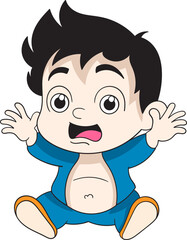 a baby boy wearing blue pajama