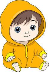 a baby boy wearing yellow jumpsuits