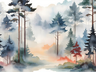 misty forest water color
