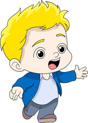 a yellow-haired baby boy was walking