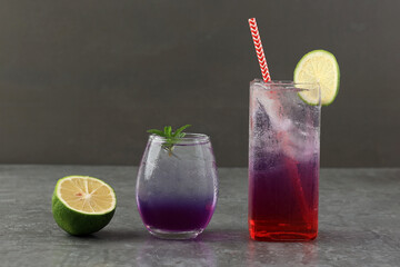Butterfly Pea Soda with Lemon and Water Melon Juice