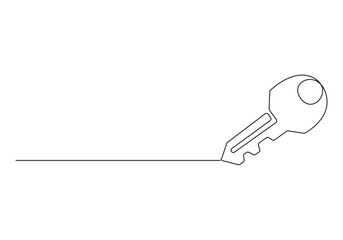 Continuous one line drawing of key. Home security. Isolated on white background vector illustration. Pro vector. 