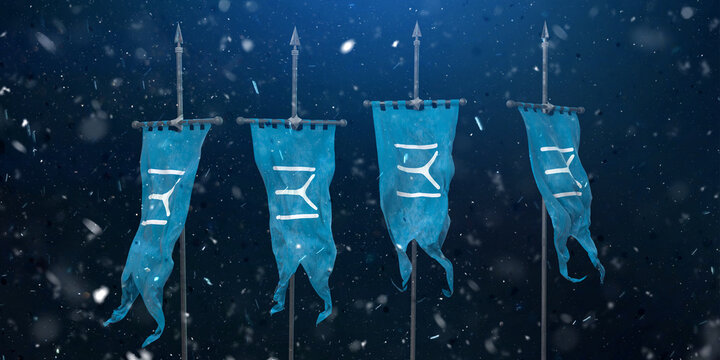 Ottoman Empire Beylik Flag, Kayı Boyu - the torn flag waving in the wind and storm. 3D Design.