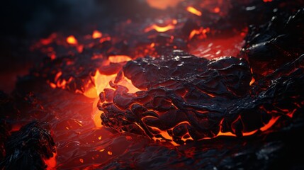 A close up view of lava flowing. Generative AI. 