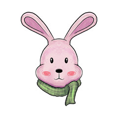 Bunny Rabbit Cartoon in WInter Season. Cute Watercolour Bunny Rabbit Illustration, Handsketched watercolor bunny rabbit drawing painting neutral pastel colours