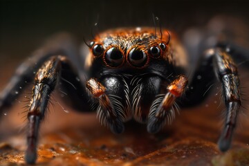 Close up of a jumping spider (Jumping spider) in nature. Generative AI.