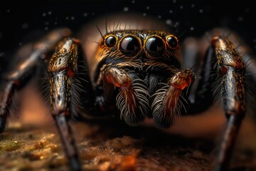 jumping spider macro close up black background, nature and science concept. Generative AI.  - obrazy, fototapety, plakaty