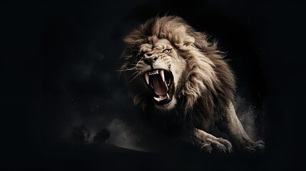 Angry roaring lion - obrazy, fototapety, plakaty