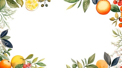 frame of tropical vintage Hawaiian style fruits and berries with room for text copy. - obrazy, fototapety, plakaty