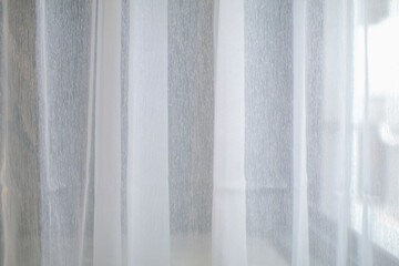White chiffon curtains for interior design decoration. Modern lifestyle background and texture....
