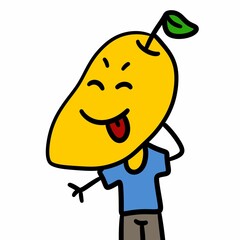 happy cartoon mango character on white background