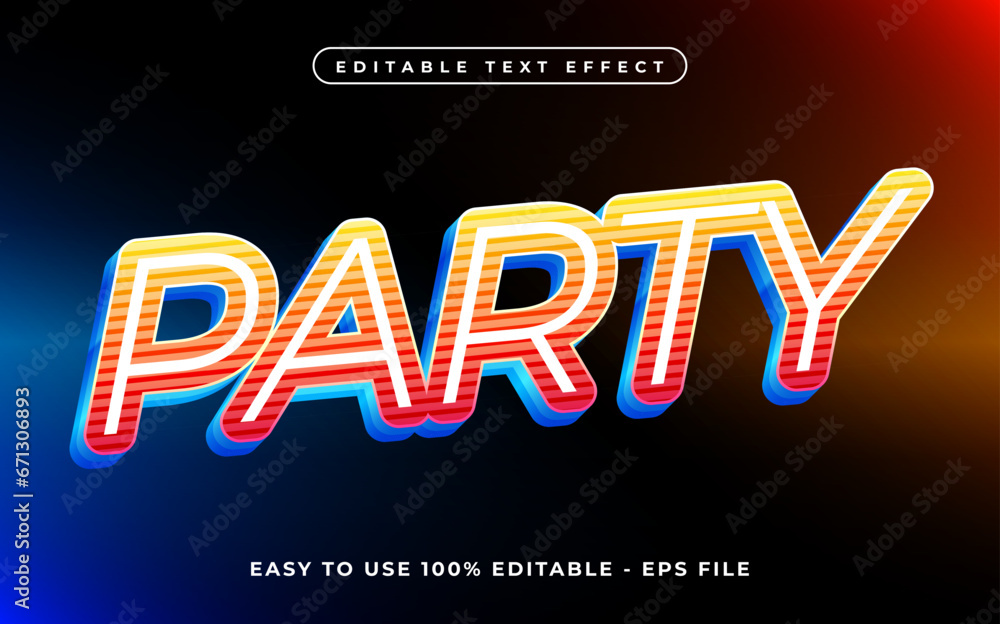 Poster party editable text effect mock up use for logo and business brand, 3d typography template