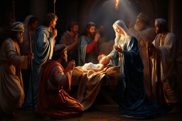 Jesus Birth, A Timeless Miracle Depicting the Savior's Arrival in a Humble Manger, Bringing Hope and Salvation to the World - obrazy, fototapety, plakaty