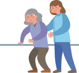 歩行のリハビリを行う高齢女性