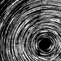 Dark grunge vortex backdrop. Distress grainy urban texture of stains, ink, dots, stripes, scratches. Spiral vector illustration. Design element for banner, poster, grungy effect