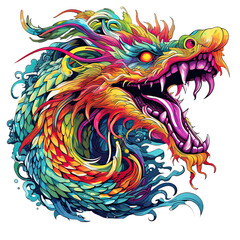 Illustration colorful dragon tattoo design AI Generative
