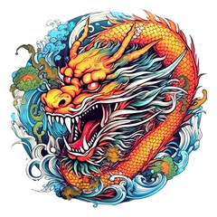 Illustration colorful dragon tattoo design AI Generative
