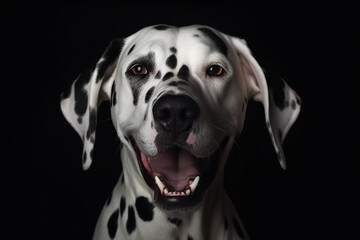 A dalmatian dog with open mouth , concept of Spotted Canine