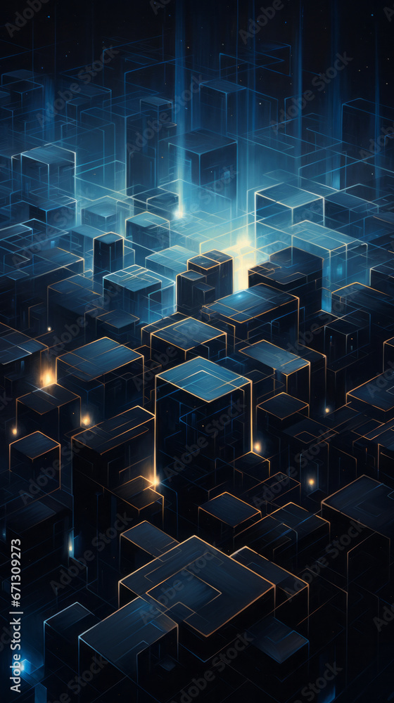 Aufkleber An abstract blue background with glowing cubes