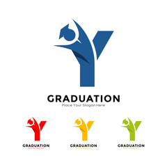 Letter Y graduation with cap. Vector logo design. Suitable for business, education, initial name, poster and label - obrazy, fototapety, plakaty