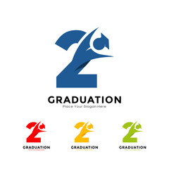 Number 2 graduation with cap. Vector logo design. Suitable for business, education, initial name, poster and label