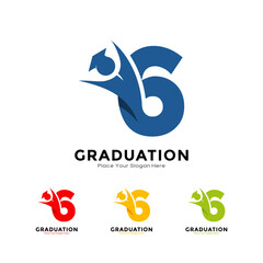 Number 6 graduation with cap. Vector logo design. Suitable for business, education, initial name, poster and label