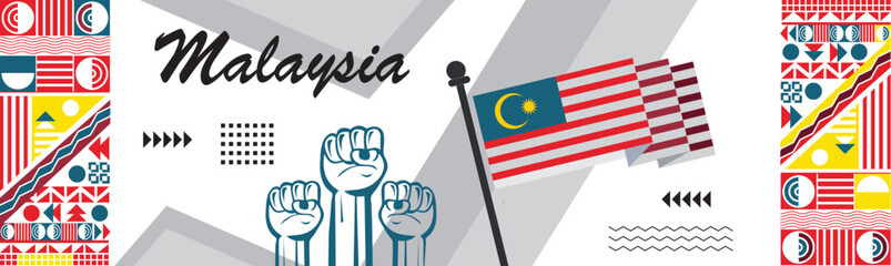 Malaysia National day or Hari Merdeka banner creative design, Malaysian flag. Red blue scheme,independence day celebration background image..eps