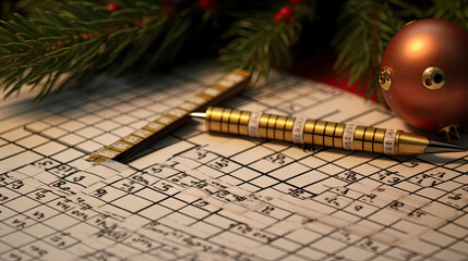 A holiday-themed crossword puzzle being solved.