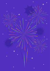 Vector illustration of fireworks on a blue background.
