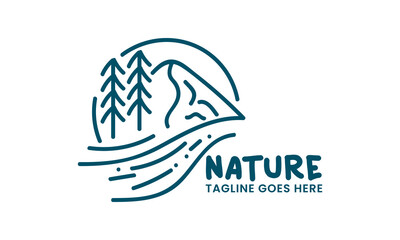 Natural landscape logo in monoline style. Very suitable for logos for natural parks, adventure, climbing, nature lovers, holidays, exploration and others.