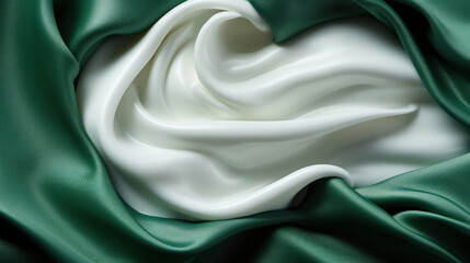 Obraz premium Dark green and white silk texture with soft waves