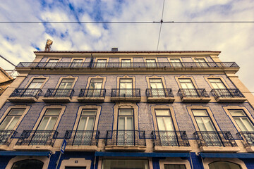 Bottom view of the facade of a building