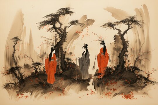 Vengeful banshees, their mournful cries echoing through haunted forests - Generative AI